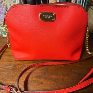 Michael Kors Red Saffiano Leather Crossbody with Gold Hardware